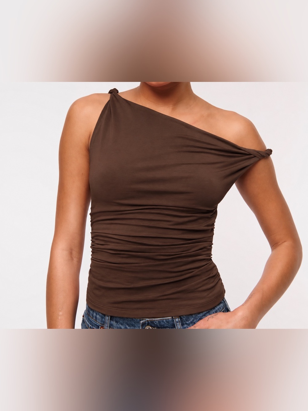 One-Shoulder Brown Women’s Top